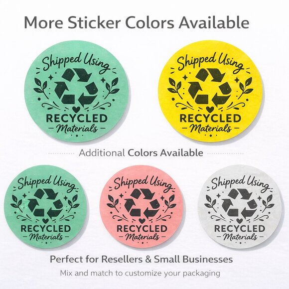 200 Recycled Materials Shipping Stickers Green 2" Round Eco Packaging Labels - Picture 3 of 4